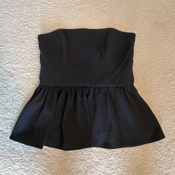 French Connection Black Peplum Strapless Top Blouse - Picture 3 of 4